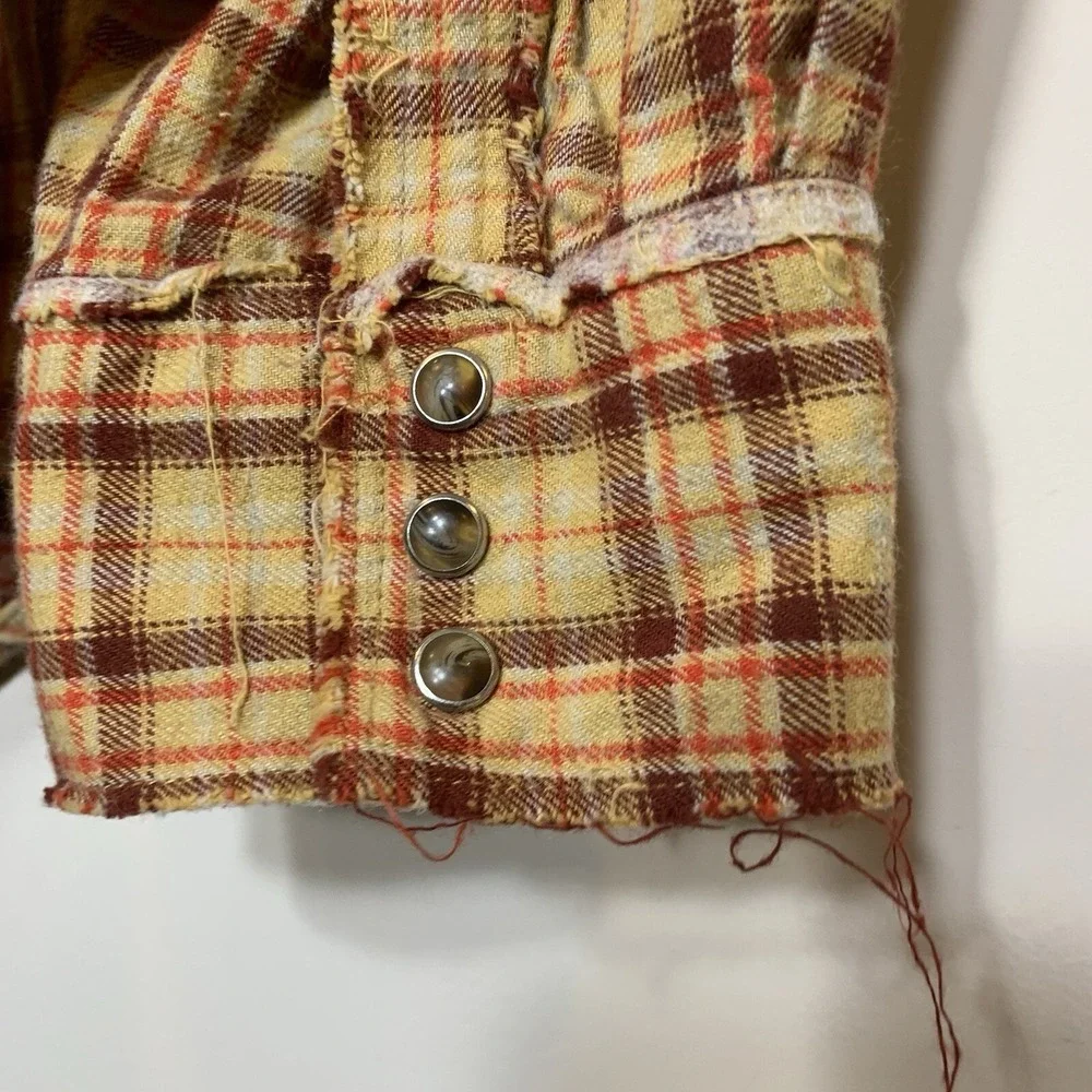 Levi Strauss Flannel Shirt Mens Large Plaid Western Pearl Snap Distressed Cotton